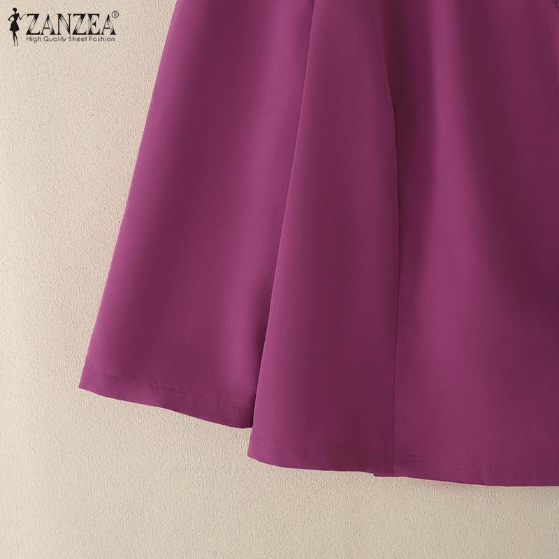 ZANZEA Blusa Casual de Verano para Mujer con Cuello en V y Manga 3/4 de Color Sólido