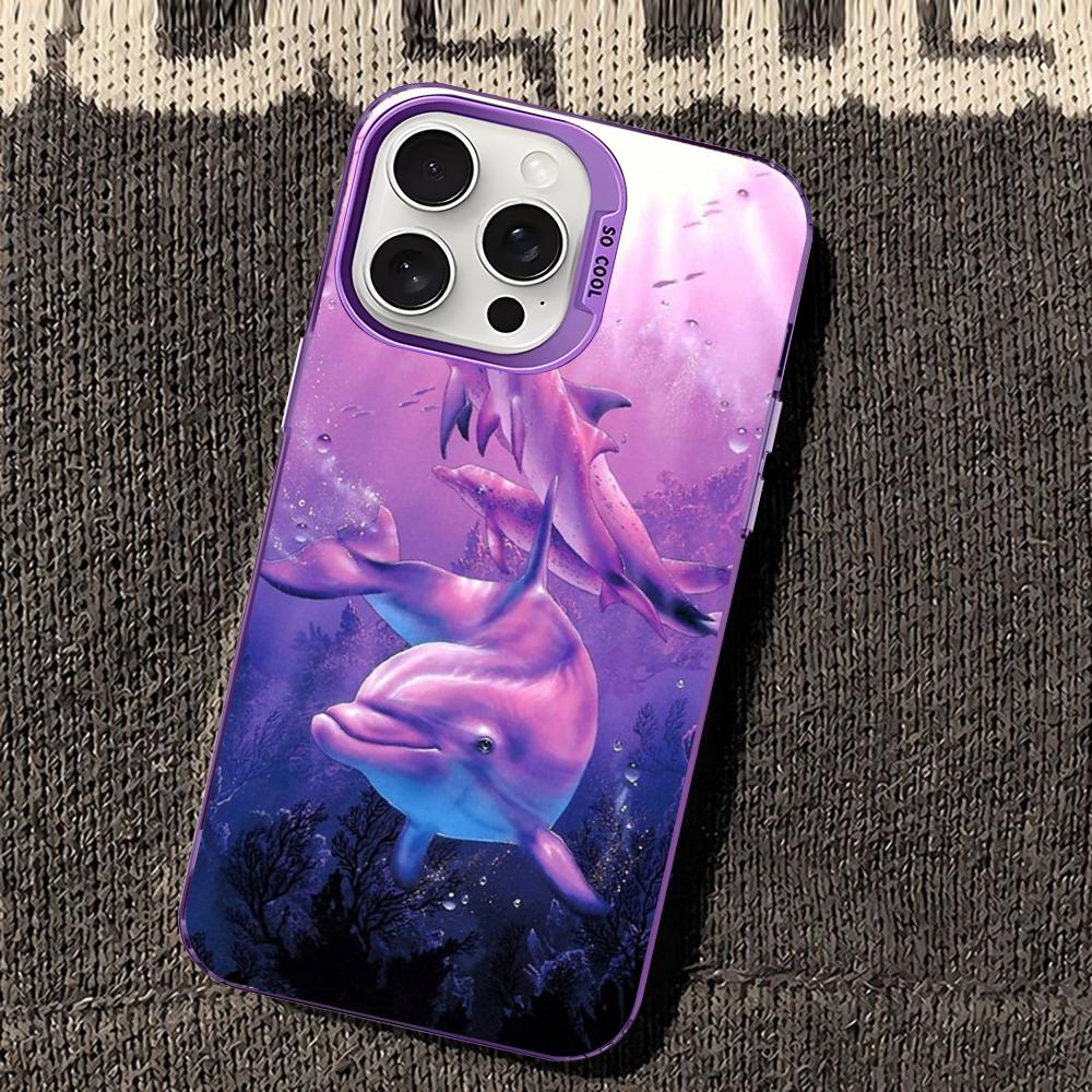Ocean Animal Cute Dolphin Phone Case For iPhone 16 15 14 13 12 11 Pro Max X XR XSMAX 8 7 Plus Matte Shockproof Back Cover