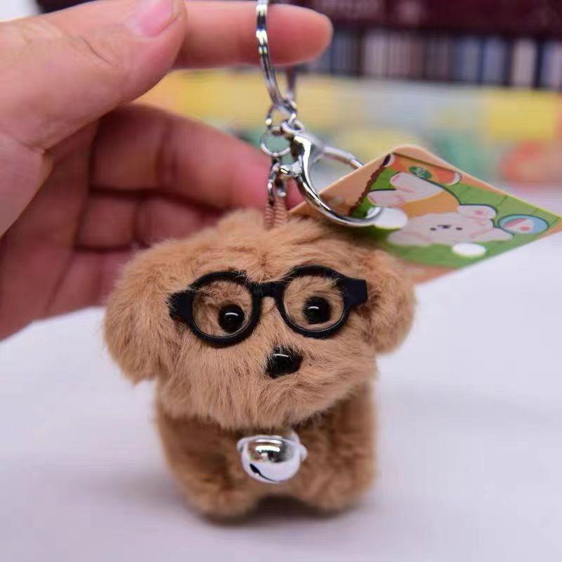 Cute Plush Puppy Keychain With Glasses Soft Cartoon Doll Bag Charm For Kids Students School Backpack Accessory Gift