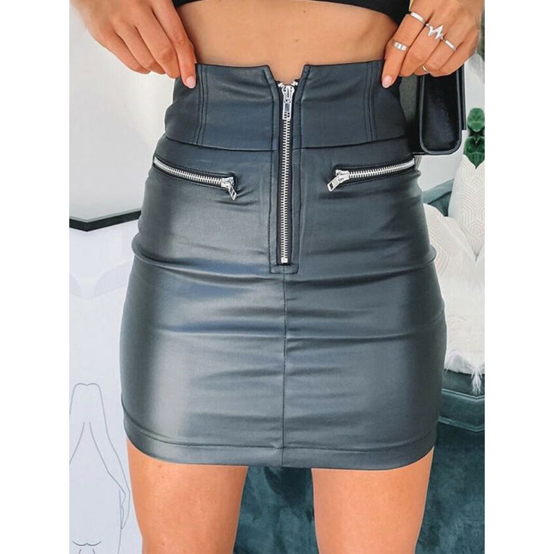 Zip Panel Wrap Hip Leather Skirt S-XXL Fashion Zipper Patchwork Leather Hip Skirt