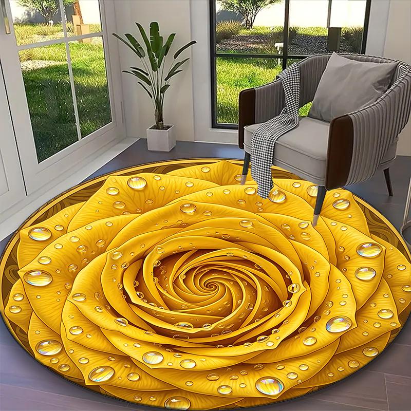 Classic Black White Rose Yin Yang Rug Ideal for Reading Room, Multi-purpose Office Chair Sofa Carpet, Anti-slip Printed Home Round Rug