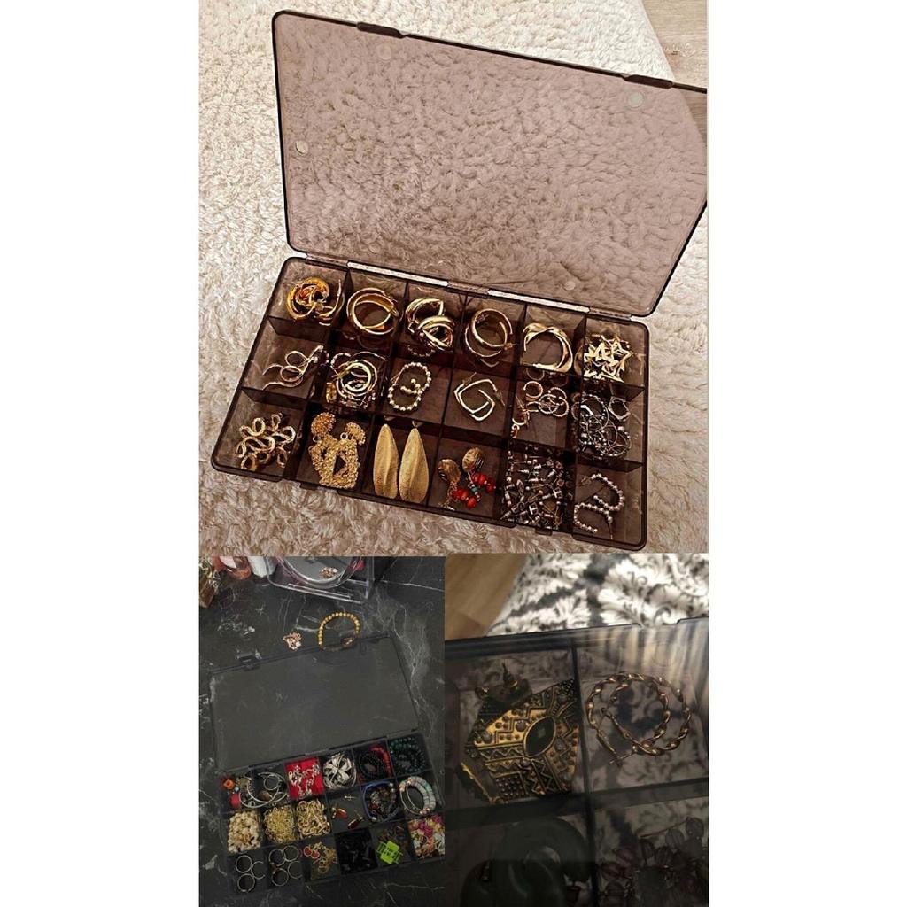 Smoked 2 Pieces 18 Compartments Necklace Ring Jewelry Box With Lid Sewing Box Organizer Organizer Box