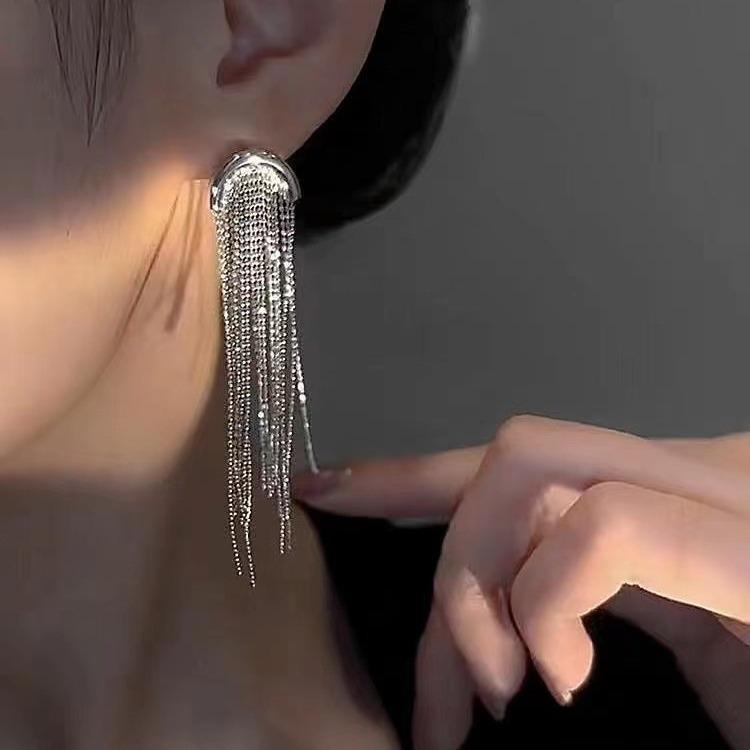 Temperament, Long Style, Slimming Tassel Earrings, Female Earrings, Cool Style, Light Luxury, Versatile Earrings, Personality Trend