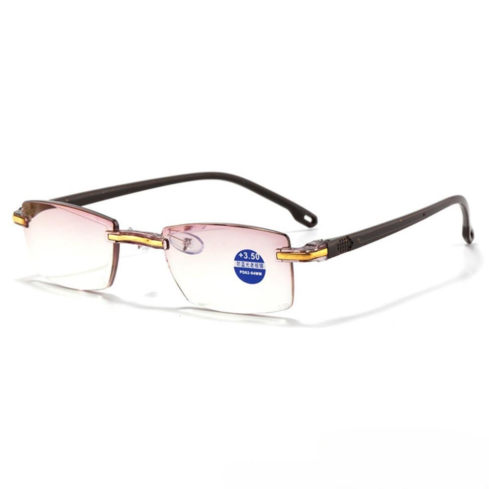 1 Pair Rimless Reading Glasses Anti Blue Light Bifocal Far Near Magnification Eyewear for Men Women +1.0 +1.5