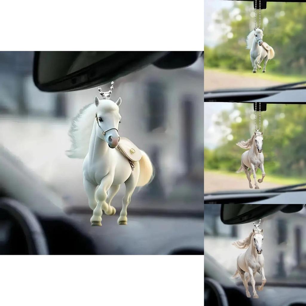 Modern Acrylic White Horse Car Hanging Ornament Stylish Interior Decoration Piece