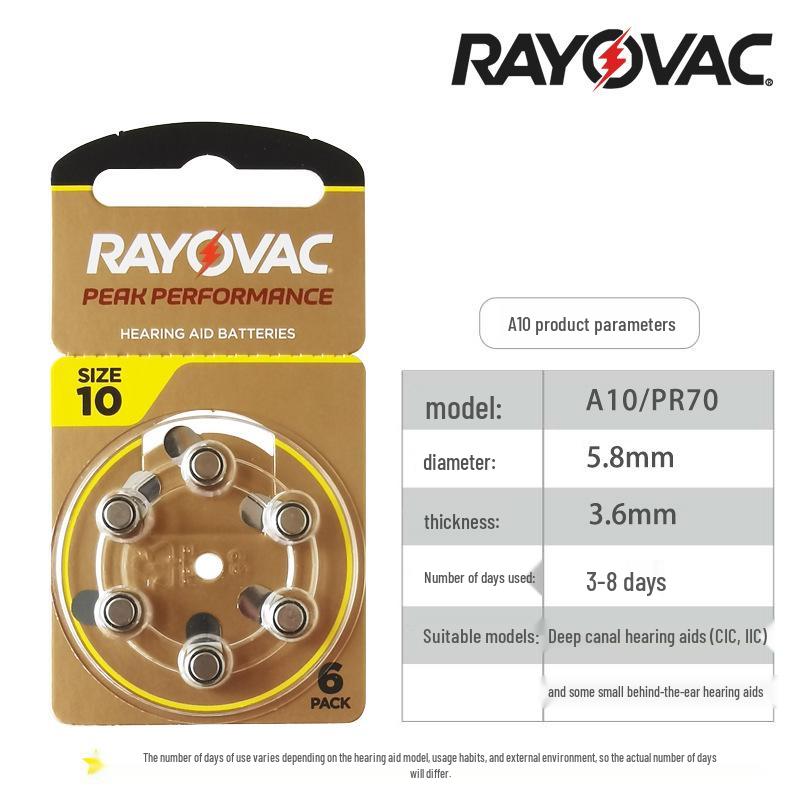 Rayovac A10 Zinc-Air Hearing Aid Battery - Original UK Import
