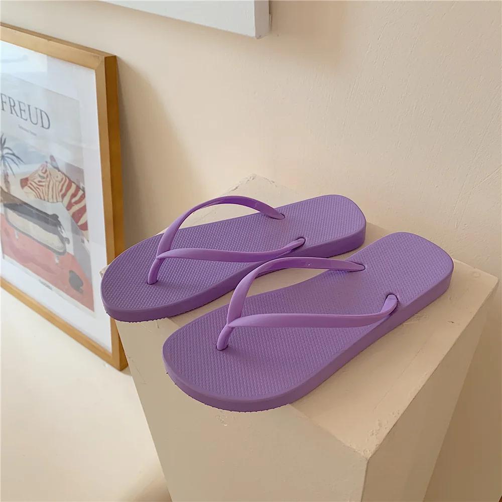 Fashion Women's Shoes Summer PVC Women's Flat Flip Flops  Outdoor Fashion Women's Sandals Simple Leisure Beach Slippers