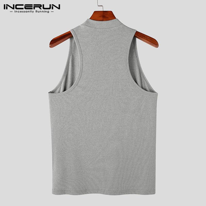 INCERUN Débardeur d'été sans manches pour hommes, coupe ajustée, couleur unie, demi-col