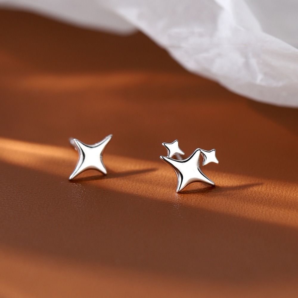 925 Stamp Silver Ear Stud Silver Asymmetry Earrings Exquisite Star Earrings  Women