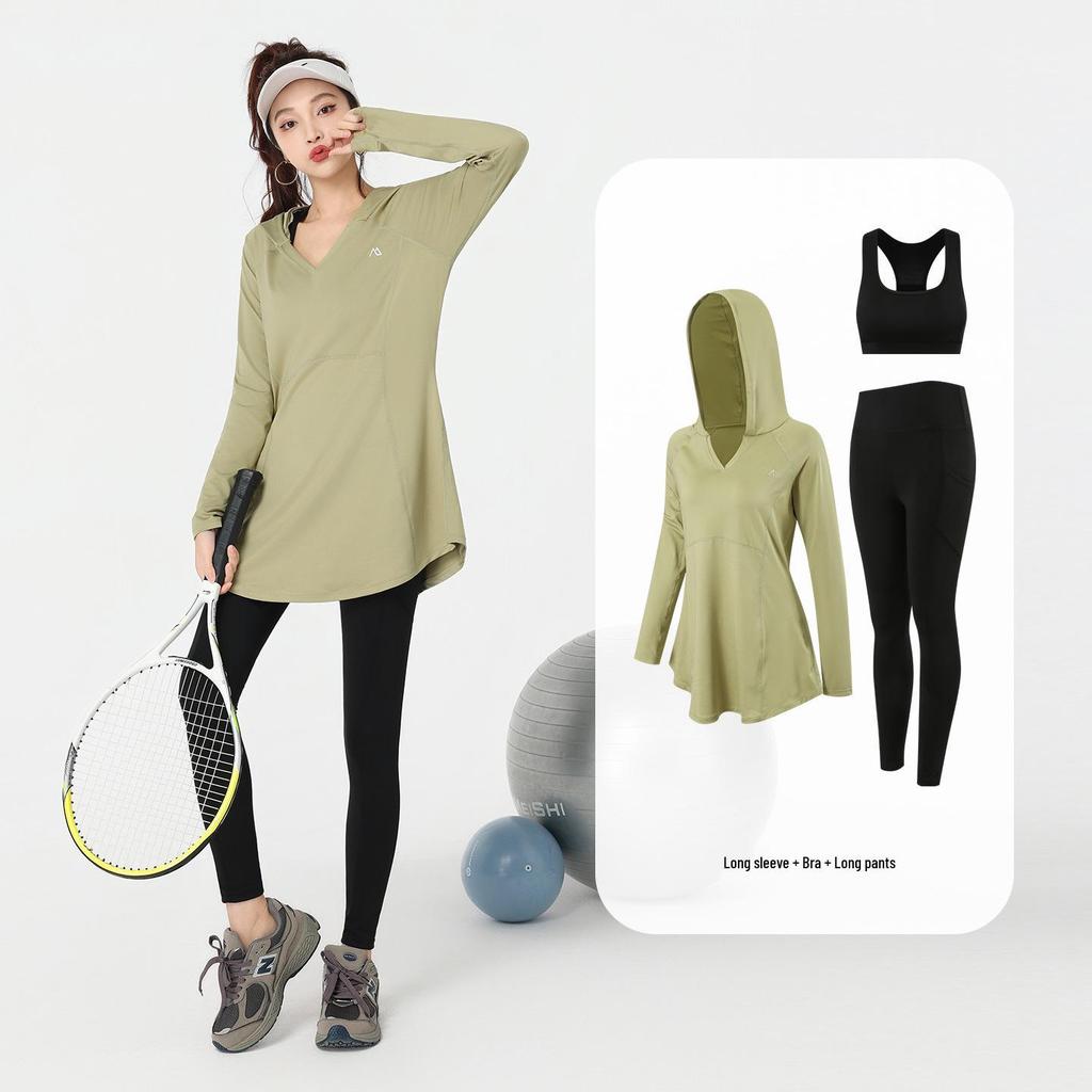 2026 Fashion Plus Size Women's Hooded Yoga & Sports Set - Long Sleeve for Spring/Autumn