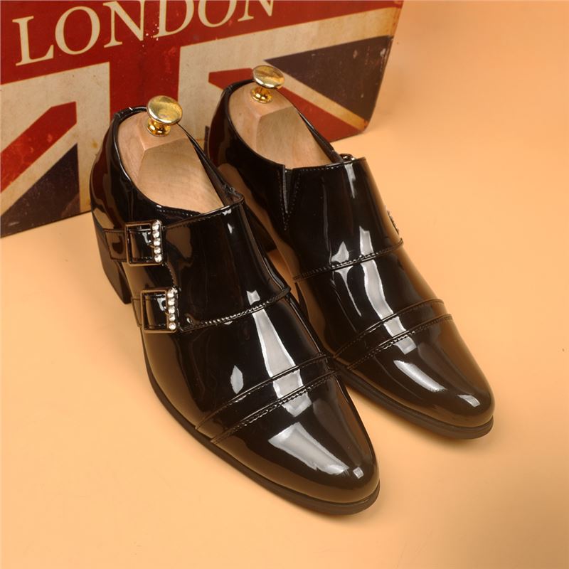 italian  designer monk shoes for men fashion genuine leather pointed toe shoe punk rock high heels loafers trendy footwear