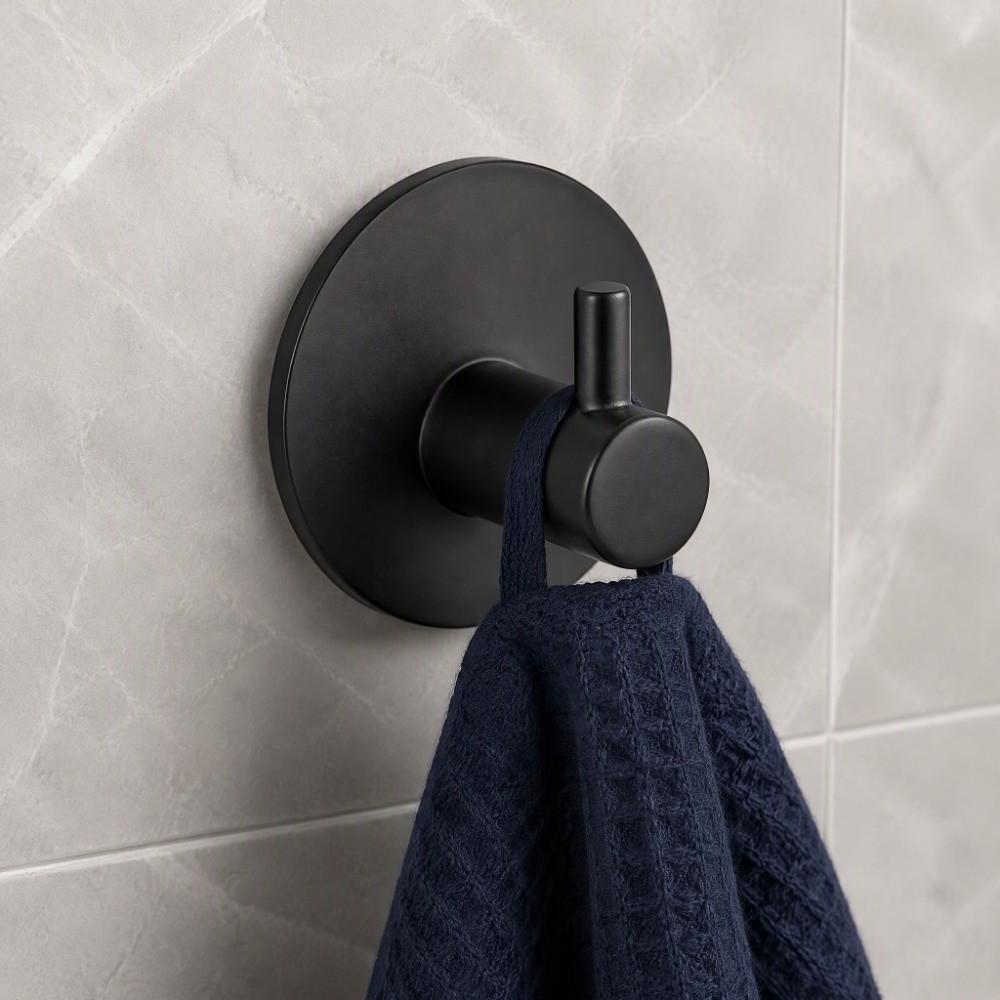 4 PCS Stainless Steel Adhesive Hook Black Silver Towel Hook Durable Wall Hook Space Saving