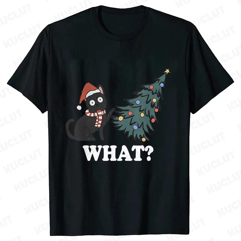 Funny Xmas Cat What Tops Tear Down The Christmas Tree Men T-Shirts Graphic Hip Hop Streetwear Short Sleeve Tees Male Clothing