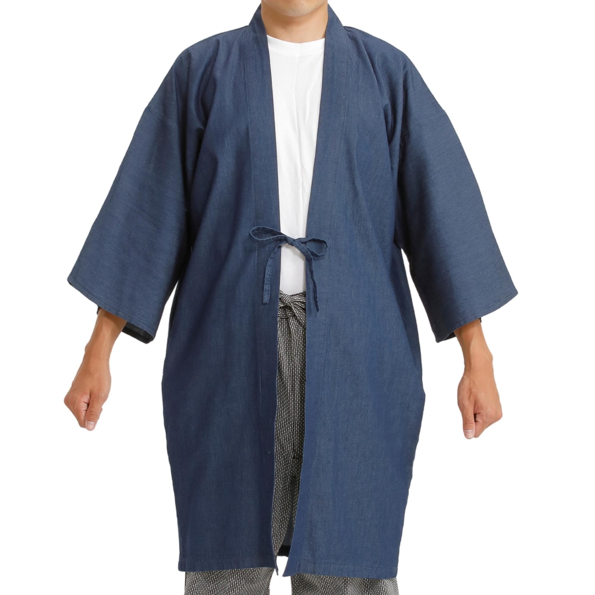 

Edoten Хаппи оз Тонкий Джинсовый Длинный Хантен Полухантен и Однотонный Размер L Пальто, 4.5 Предварительно Окрашенная Ткань, (Длинное пальто), (Хаори), 3-сторонний, 100% хлопок, мужской