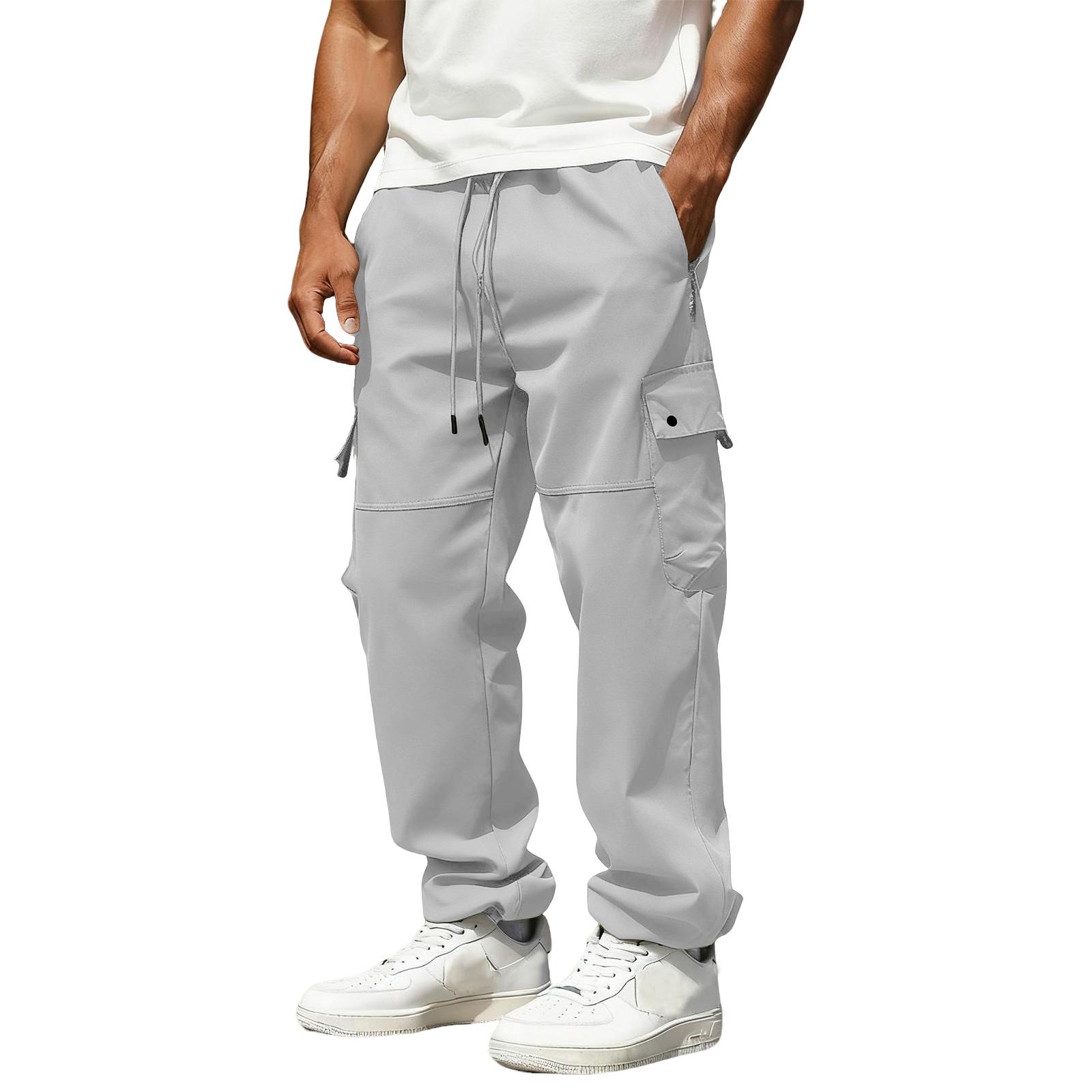 

Мужские широкие брюки карго с карманами на молнии, затягивающимся шнурком, зауженные джоггеры для тренировок, бега трусцой, бега L