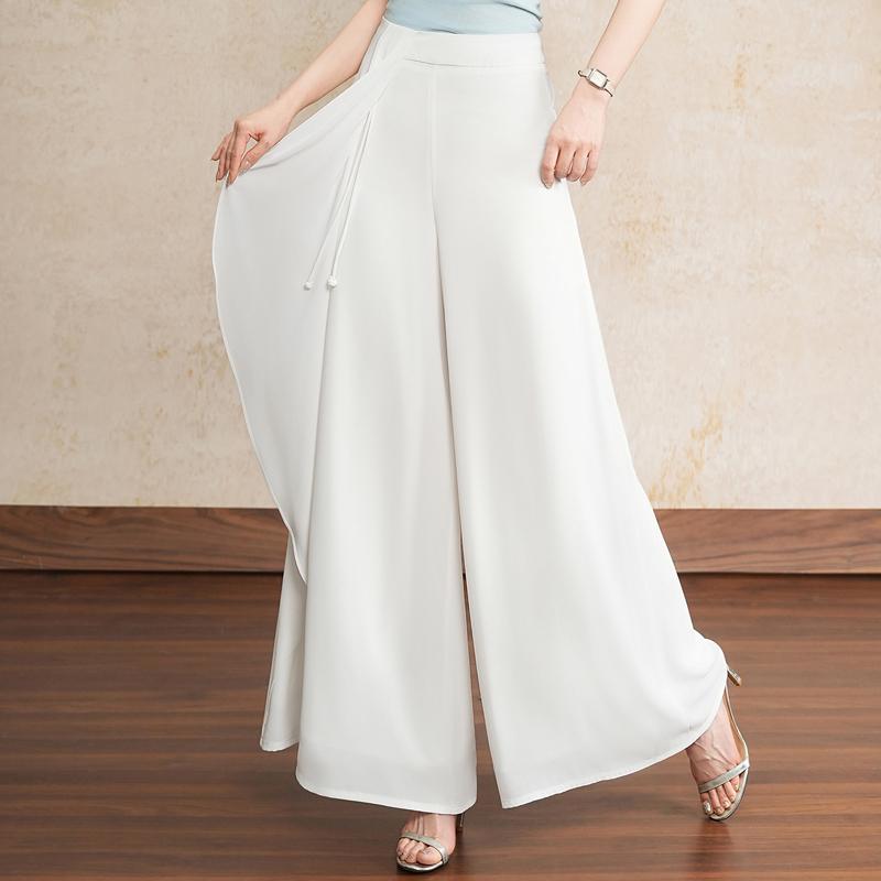 Women's Linen Blend Overlay Wide Leg Pants – High Waist Flowy Palazzo Trousers (Size 27-33)