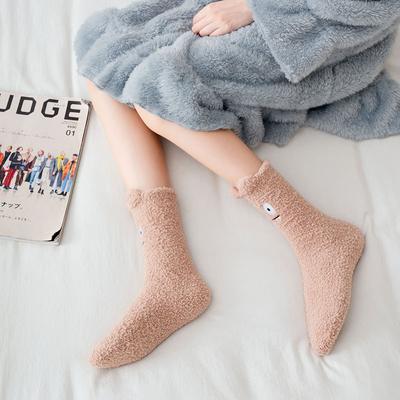 Coral Fleece Socks Women'S Winter Fleece Thickened Japanese Cute Cartoon Trend Hair Pulling Home Mid-Tube Women'S Socks