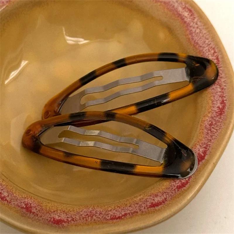 2pcs Vintage Accessories Leopard Print Glue Oval Hair Clips Cute Korean Charm BB Hair Clip