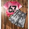 Fashion Kids Set Fun Leopard 67 Number Printed Kids T-shirt and Shorts 2 Piece Set Summer Casual Outdoor Street Boy's and Girl's T-shirt Sets