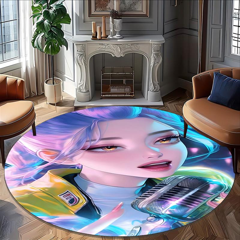 1pc KPop Demon Hunters RUMI5 Design Printed Area Round Carpet for Bedroom Living Room Home Decor Rugs Mat Non Slip Mat Rug for Bedside