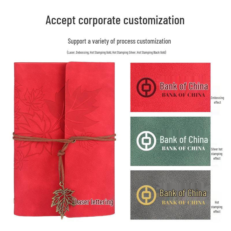 Maple Leaf Retro Loose-Leaf Notebook with Customizable Logo and Skin-Feel Cover