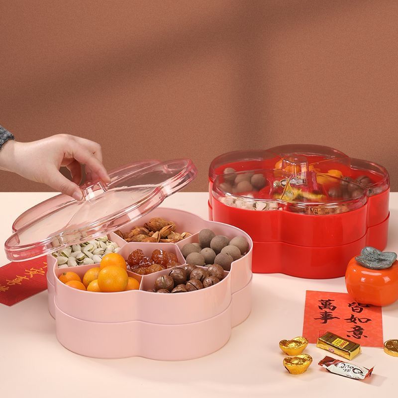 Large Capacity Nut Snack Storage Box, Double-layer Stackable Fruit Tray, Household Food Container, New Year Snack Storage Box