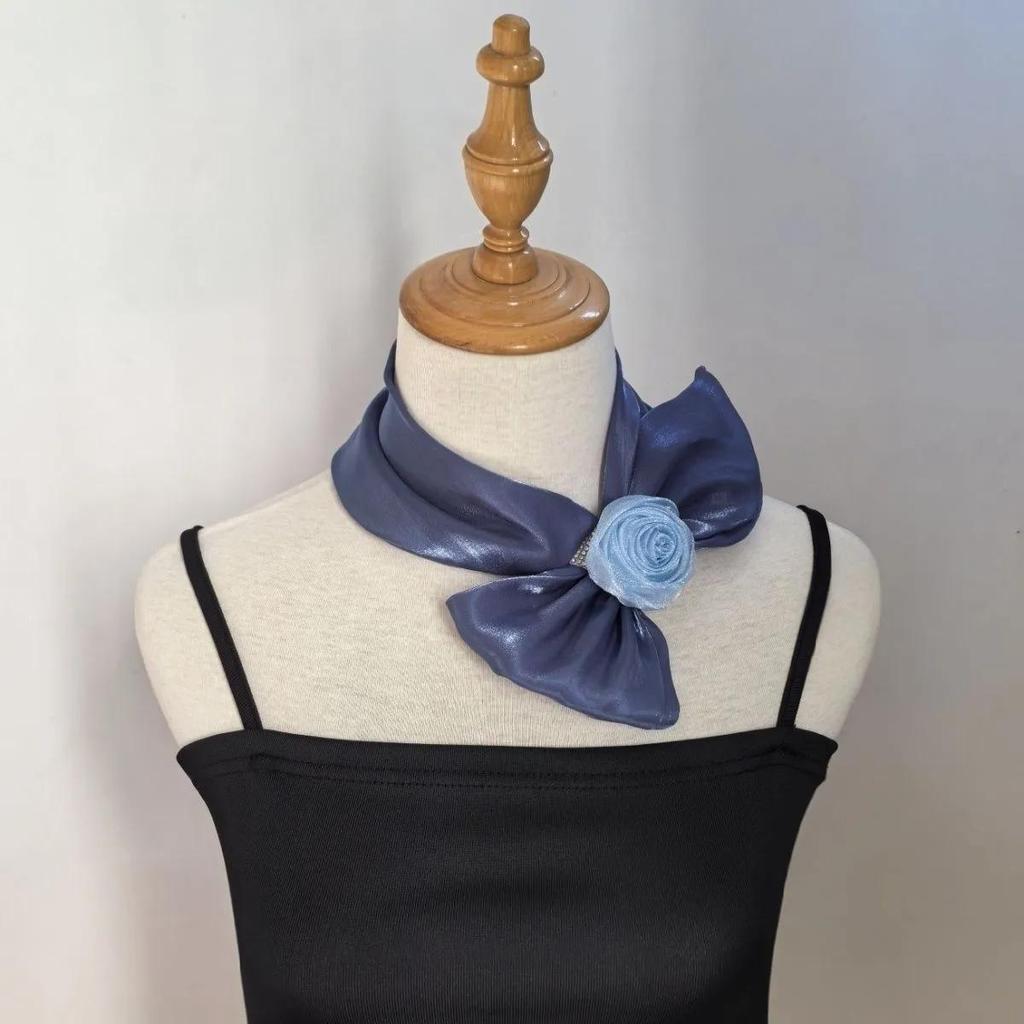 WTEMPO Solid Color Thin Versatile Flower Rose Scarf Retro Elegant Summer Fashion Temperament Cool Breeze Scarf Neck Decoration