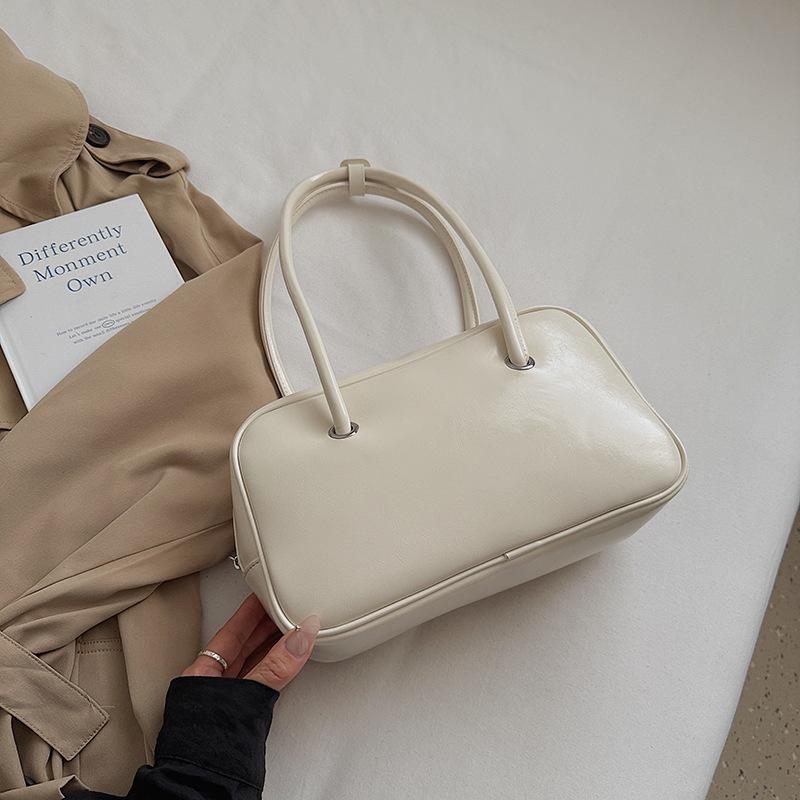 Korean Stylish Square Bag Solid Color Versatile Bowling Bag Hot-selling Retro Shoulder Bag New Style High-quality Pu Leather Bag