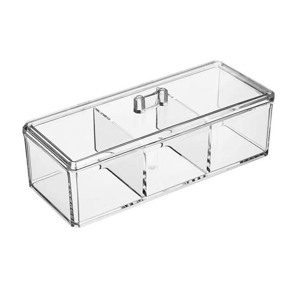 Acrylic Makeup Organizer 3 Compartments Transparent Multifunctional Cotton Pads Divided Storage Box