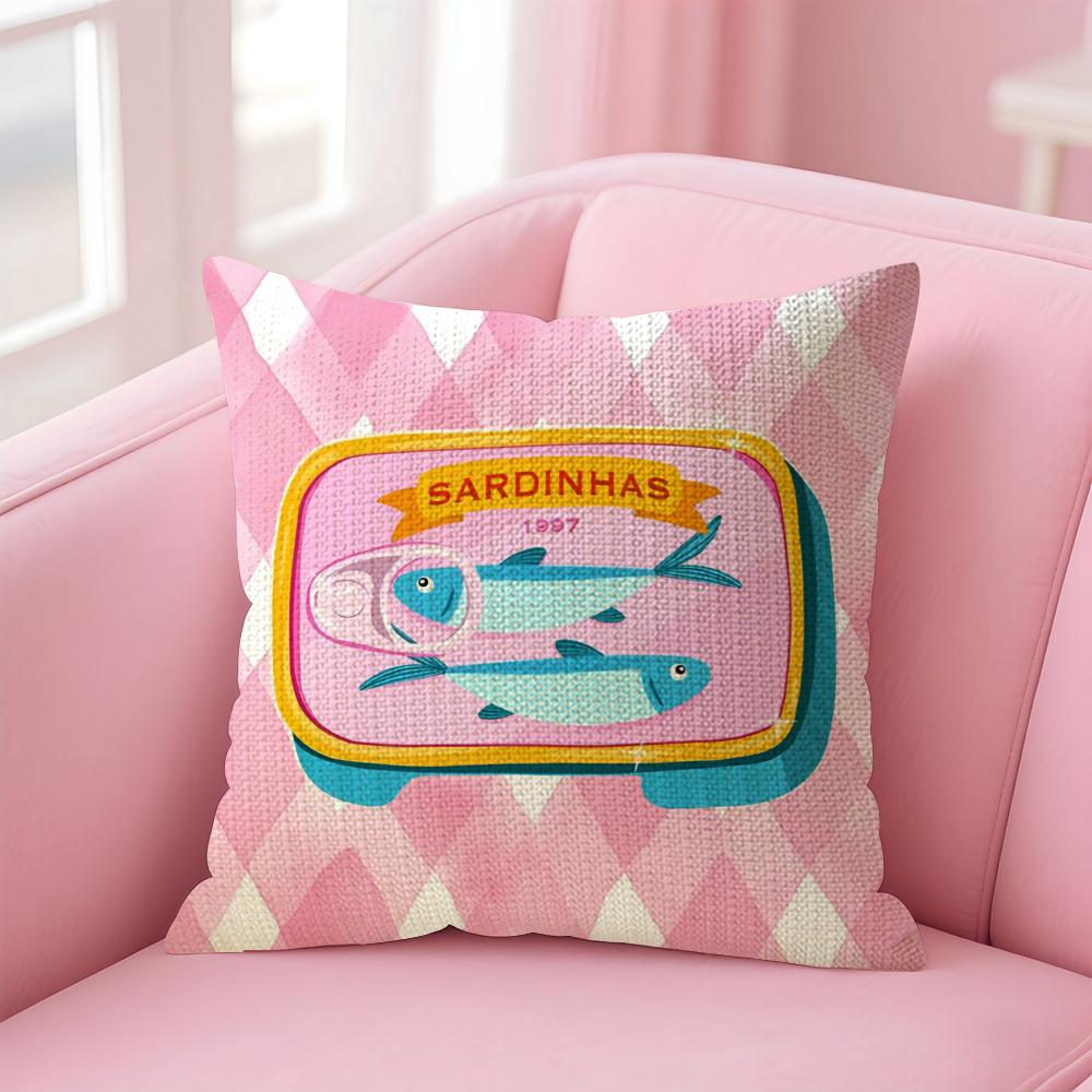 

Coastal Charm SardineS Cushion Cover Natural Linen Pillow Case DoubleSided Print Decorative Sofa Pillowcase Home Decor Gift 30x30cm