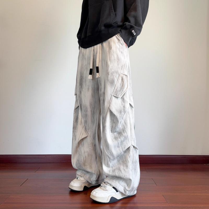 

Stylish Tie Dye Safari Style Loose Trousers Men s Clothing Straight Spring Autumn Elastic Drawstring Basic Corduroy Casual Pants L бежевий