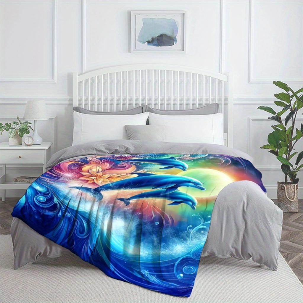 1 dolphin pattern flannel blanket - soft and warm, suitable for camping, sofas, beds and chairs, a perfect holiday gift for kids