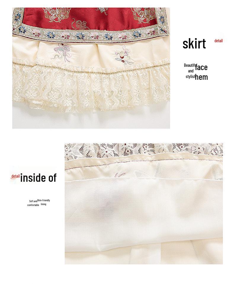 Girls' Retro Chinese Style Autumn Suit - Waistcoat & Dress Two-Piece Set