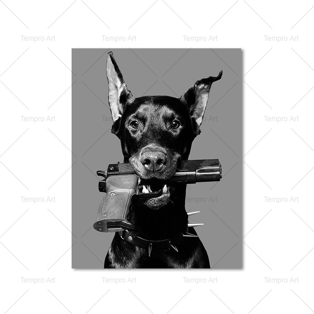 Hypebeast Modern Black White Doberman Gun Luxury Fashion Poster Prints Canvas Painting Wall Art Picture Nordic Room Home Decor