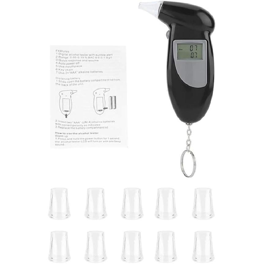 Professional, Portable Breath Alcohol Tester, Digital LCD Screen Alcohol Breath Tester, Portable Keychain Breath Analyzer (50 mouthpieces) 10 mouthpieces