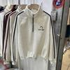 Herbst Amerikanischer Vintage Buchstaben Print Fleece Hoodie Damen Half Zip Locker Lässiges Oberteil