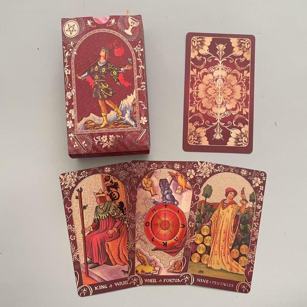 Gold Foil Waterproof Tarot Card Set with Full-Color Printing and Game Instructions