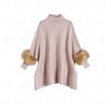 Autumn and Winter Loose Turtleneck Pullover Cape Knitted Sweater Simulation Fur Fur Sleeve Sweater Large Size Bottoming Shirt Jacket Women