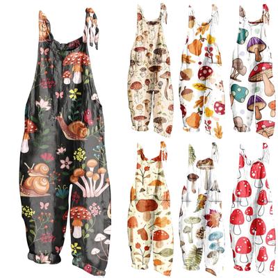 Kadın Modası Tatlı Küçük Taze Baskılı Vintage Rahat Strappy Tulum