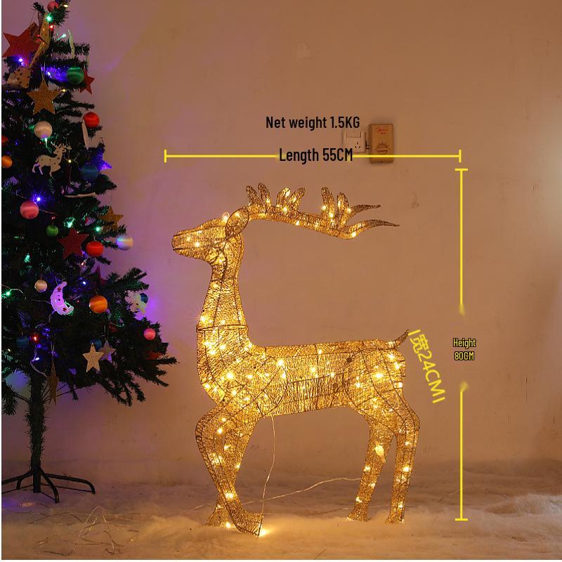 Large Luminous Wrought Iron Reindeer & Christmas Tree Ornaments for Hotel, Mall, or Garden Displays