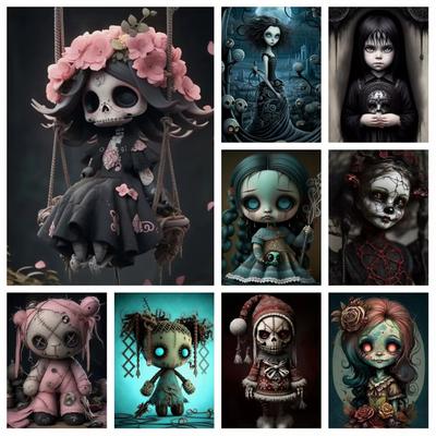 2026 New Dark Gothic Automaton Doll 5d Full Diamond Painting Skeleton Cartoon Character Crystal Cross Stitch Mosaic Home Decor