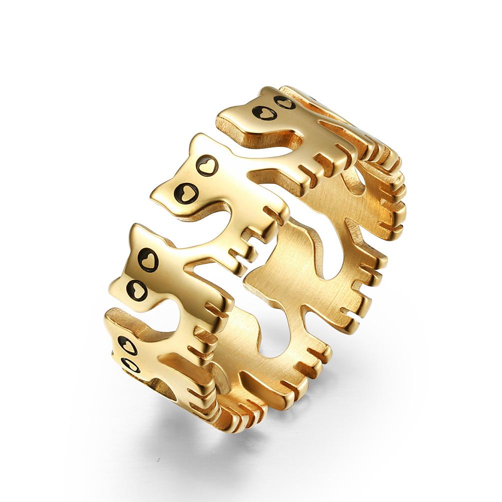 

Милое кольцо из титановой стали с кошкой, простое кольцо с кошкой и звездой, художественное кольцо для пары с животным 12#