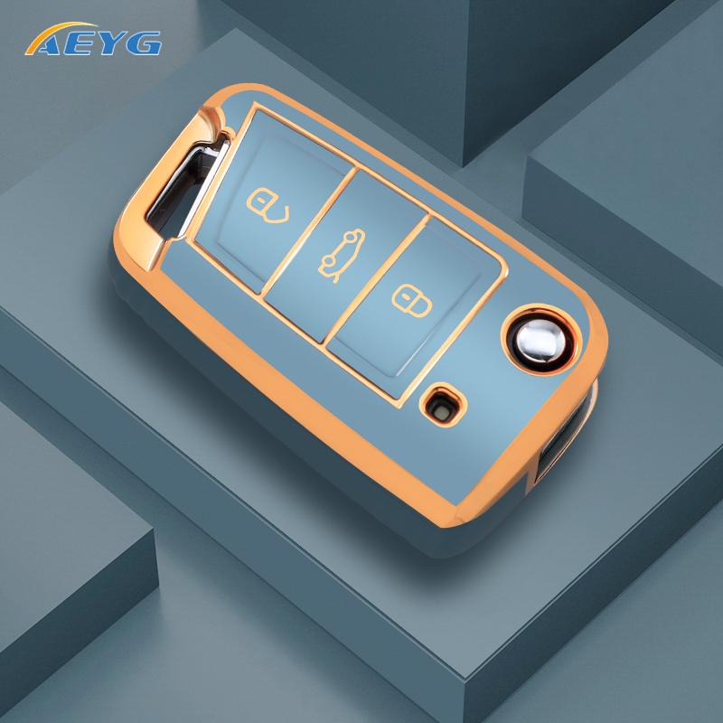 For Vw Volkswagen Golf 7 Mk7 Tiguan Mk2 Seat Ateca Leon Fr 2 Ibiza For Skoda Tpu Car Key Cover Case Protection Shell Keychain