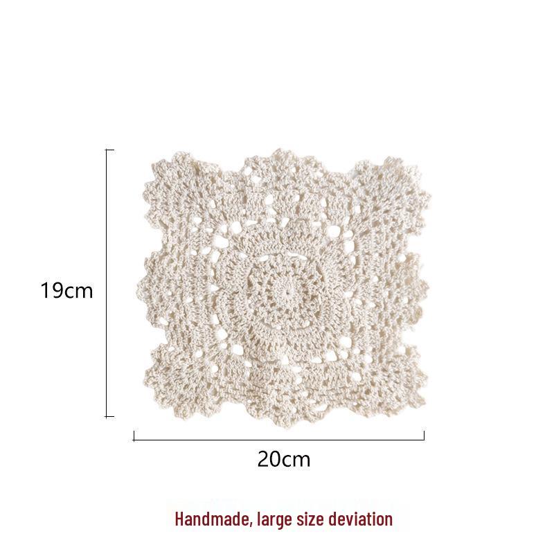 Beige Hand-Crocheted Cotton Fabric Insulation Coaster & Placemat with Large Hollow Lace Design