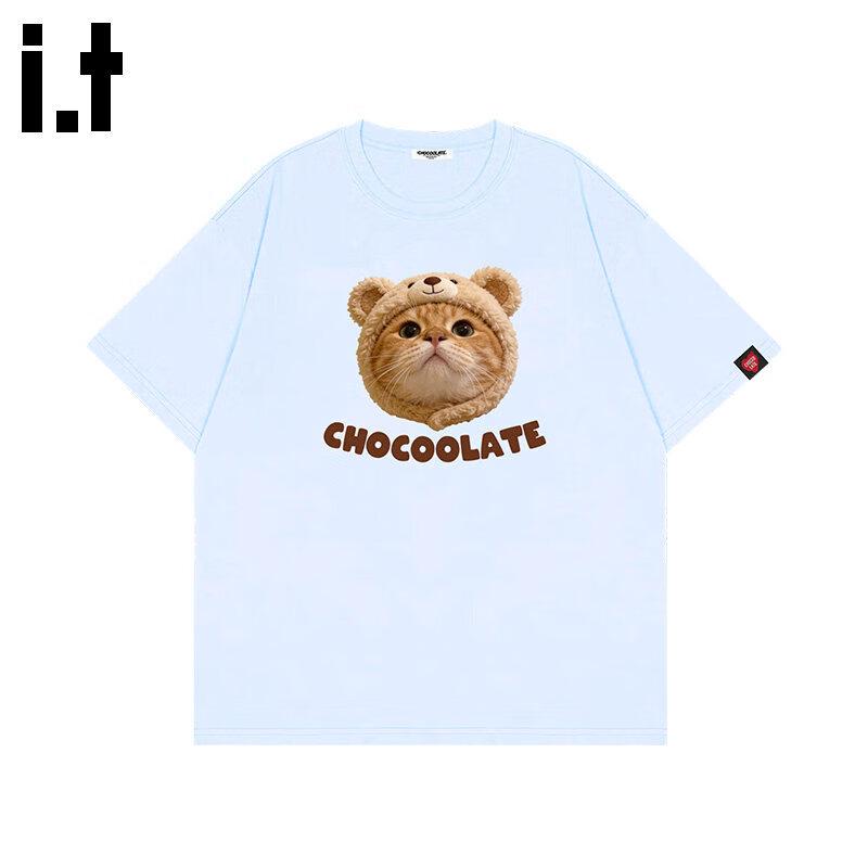 CHOCOOLATEit Милая Кошка Хлопковая Футболка с Коротким Рукавом XL
