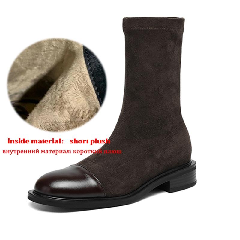Krazing Po Microfiber Flock Winter Round Toe Size 33 Chelsea Boots Size 43 Zipper High Quality Low Heels Ankle Boots