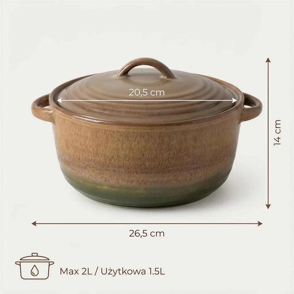 2L POT, HEAT-RESISTANT DISH WITH LID, BREAD 23 Cm, CERAMIC VASE