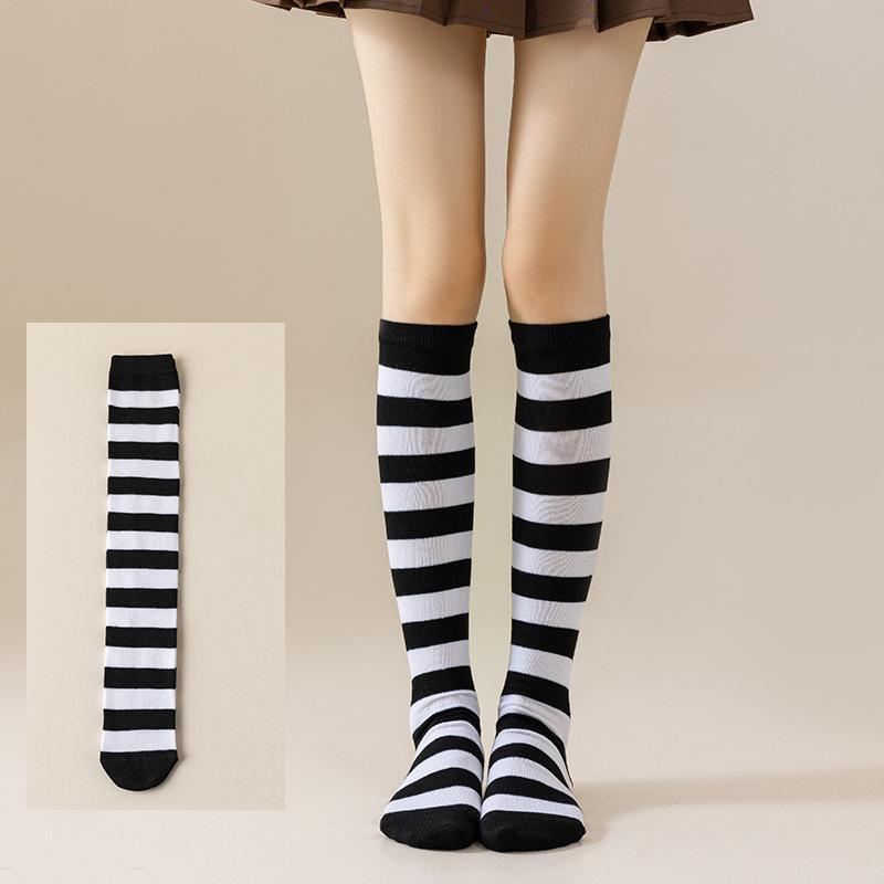 1 Paar knielange schwarze weiße rosa Wadenstrümpfe warme gestreifte Socken für Jungen Mädchen japanischer Stil bunte gestreifte Socken