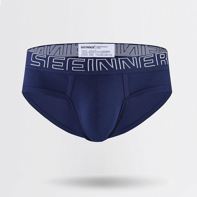 SEEINNER Мужские спортивные трусы-треугольники из рифленого хлопка с широкой талией