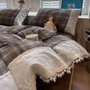 French-Inspired Floral Cotton Puff Lace Trim Bedding Set, 4-Piece Sheet and 3-Piece Duvet Cover